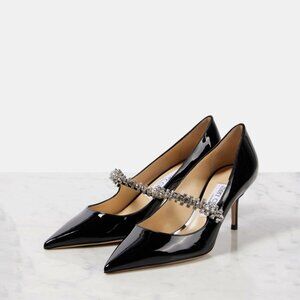 Jimmy Choo Bing 65 Pumps Black Patent Leather Crystal Embellished Pointed Toe 36